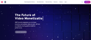 JW Player homepage headlined "The Future of Video Monetization", highlighting its video hosting and monetization platform