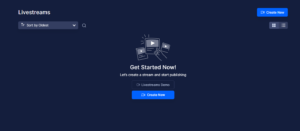 Empty Castr Livestreams dashboard with the "Create New" button used to start a TikTok stream