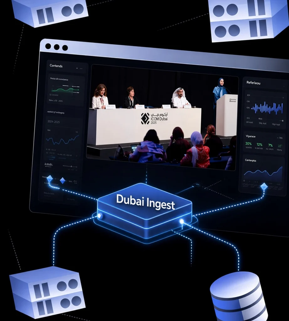 Dubai-region ingest and live stream monitoring dashboard for Dubai World Trade Centre