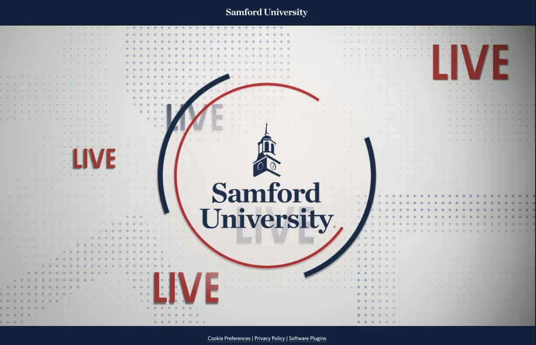 Branded livestream embedded on Samford.edu