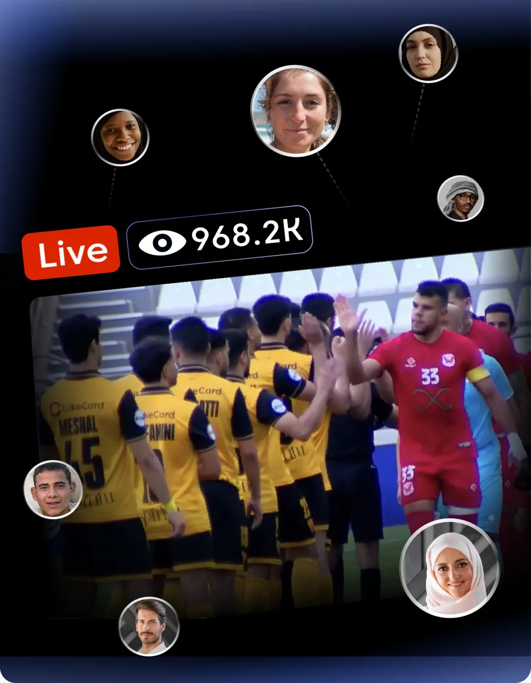 A live football match streaming to a large concurrent audience through Castr