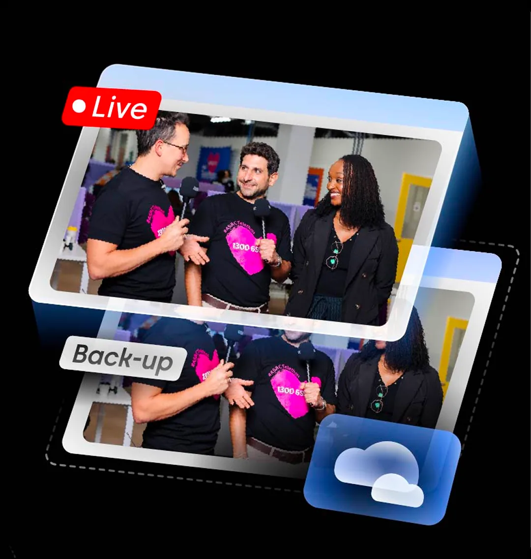 Primary and backup contribution feeds running in parallel for a live telethon broadcast